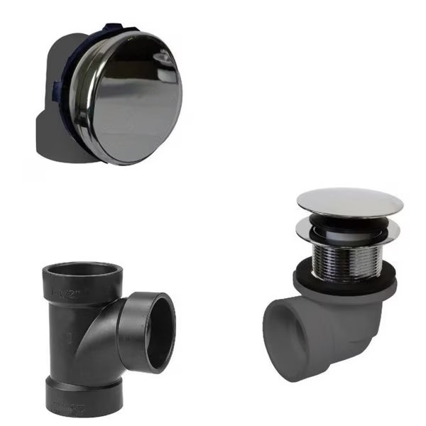 Illusionary Overflow, Sch. 40 ABS Plumbers Pack W/ Tip Toe Bath Drain in Polished Brass, Westbrass, Mfr#: D593ARK-05